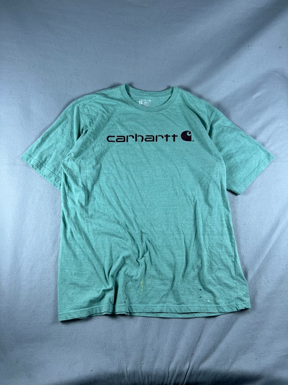 Carhartt T-Shirt Mens 2XLT Green Short Sleeve Loose Fit Spellout Graphics Print